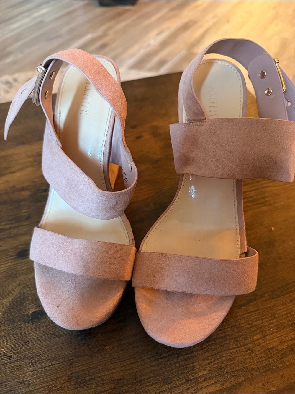 Forever 21 Blush Suede Block Heel Sandals